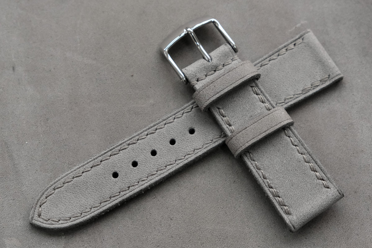 Horween Nubuck Grey Full Stitch Leather Watch Strap THE HOUSE OF STRAPS