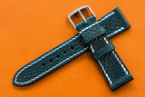 Italian Embossed Dark Blue Full Stitch Leather Watch Strap