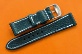 Italian Embossed Dark Blue Full Stitch Leather Watch Strap