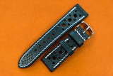 Italian Embossed Dark Blue Racing Leather Watch Strap