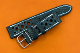 Italian Embossed Dark Blue Racing Leather Watch Strap