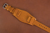 Italian Textured Brown Side Stitch Leather Bund Watch Strap