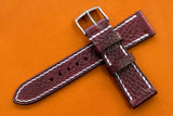 Italian Embossed Burgundy Full Stitch Leather Watch Strap