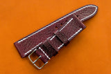 Italian Embossed Burgundy Full Stitch Leather Watch Strap