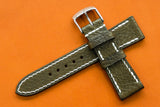 Italian Embossed Olive Green Full Stitch Leather Watch Strap