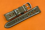 Italian Embossed Olive Green Racing Leather Watch Strap