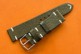 Italian Embossed Olive Green Side Stitch Leather Watch Strap