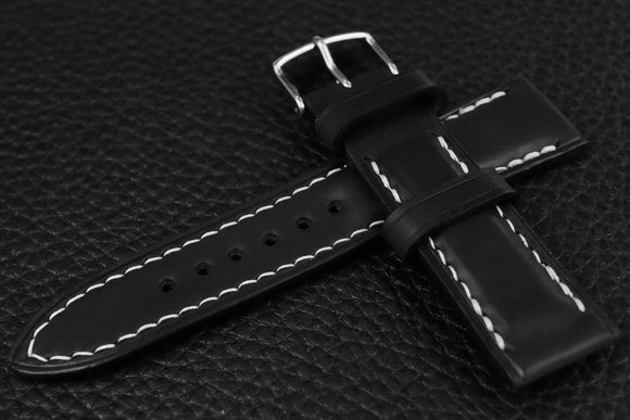 Italian Black Half Padded Leather Watch Strap