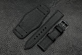 Chevre Black Full Stitch Leather Bund Watch Strap