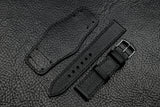 Chevre Black Full Stitch Leather Bund Watch Strap