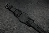 Chevre Black Full Stitch Leather Bund Watch Strap