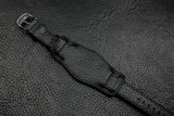 Chevre Black Full Stitch Leather Bund Watch Strap