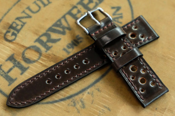 Horween Shell Cordovan Dark Cognac Racing Leather Watch Strap