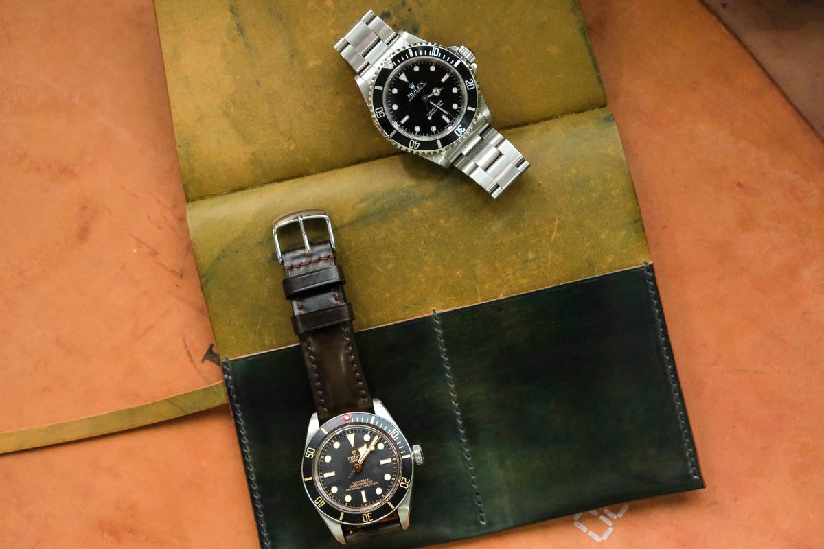 Horween Shell Cordovan Marbled Black Dual Watch Pouch – THE HOUSE