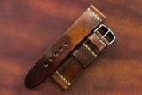 Horween Shell Cordovan Marbled Colour 8 Unlined Top Stitch Leather Watch Strap