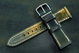 Horween Shell Cordovan Marbled Black Full Stitch Leather Watch Strap
