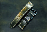 Horween Shell Cordovan Marbled Black Full Stitch Leather Watch Strap