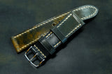 Horween Shell Cordovan Marbled Black Full Stitch Leather Watch Strap