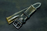 Horween Shell Cordovan Marbled Black Half Padded FS Leather Watch Strap