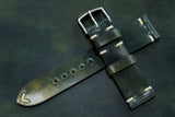 Horween Shell Cordovan Marbled Black Side Stitch Leather Watch Strap