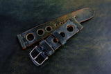 Horween Shell Cordovan Marbled Black Unlined Rally Leather Watch Strap