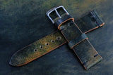 Horween Shell Cordovan Marbled Black Unlined Side Stitch Leather Watch Strap