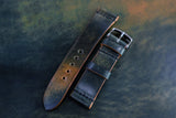 Horween Shell Cordovan Marbled Black Unlined Top Stitch Leather Watch Strap