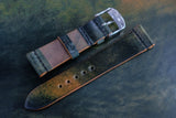 Horween Shell Cordovan Marbled Black Unlined Top Stitch Leather Watch Strap