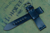 Horween Shell Cordovan Navy Unlined Side Stitch Leather Watch Strap