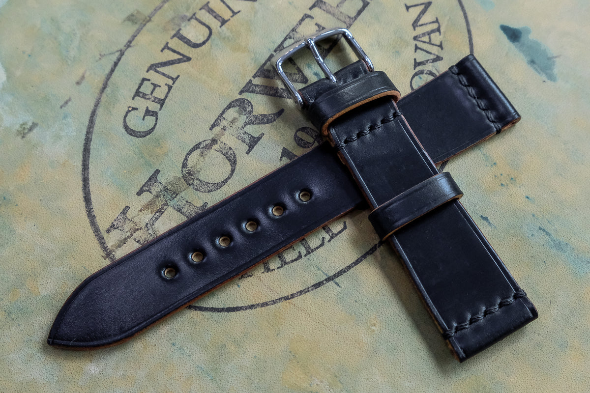 20mm Bourbon Cordovan Black Italian Leather Watch Band