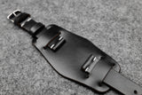 Horween Chromexcel Black Unlined Side Stitch Leather Bund Watch Strap