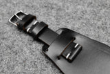 Horween Chromexcel Black Unlined Side Stitch Leather Bund Watch Strap