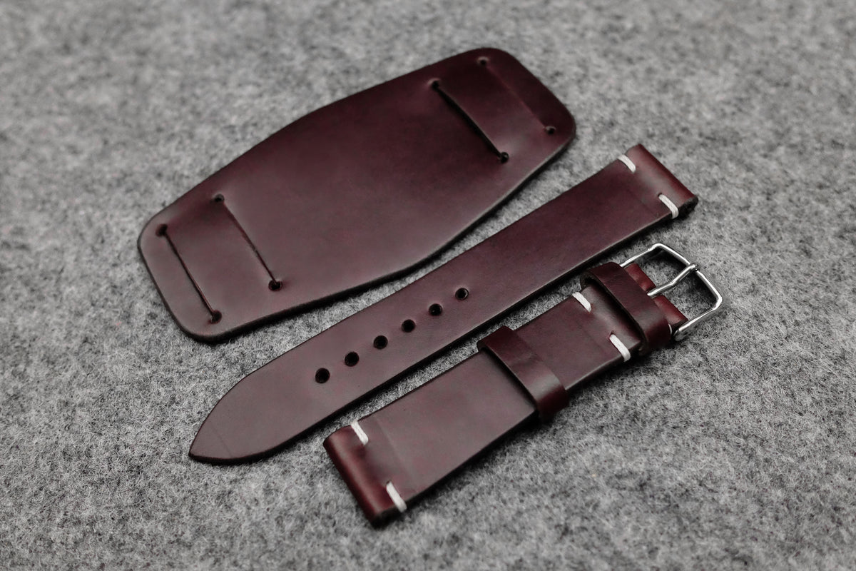 Horween Chromexcel Burgundy Unlined Side Stitch Leather Bund Watch