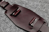 Horween Chromexcel Burgundy Unlined Side Stitch Leather Bund Watch Strap