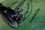 Horween Shell Cordovan Black Unlined Side Stitch Leather Watch Strap