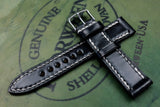 Horween Shell Cordovan Black Full Stitch Leather Watch Strap