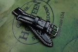 Horween Shell Cordovan Black Half Padded FS Leather Watch Strap