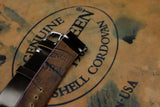 Horween Shell Cordovan Deep Dark Brown Unlined Side Stitch Leather Watch Strap