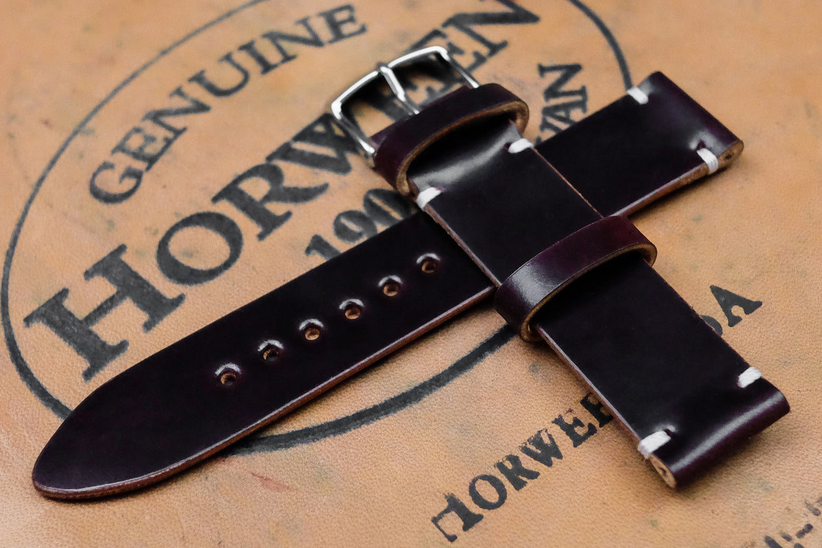 20mm Bourbon Cordovan Black Italian Leather Watch Band