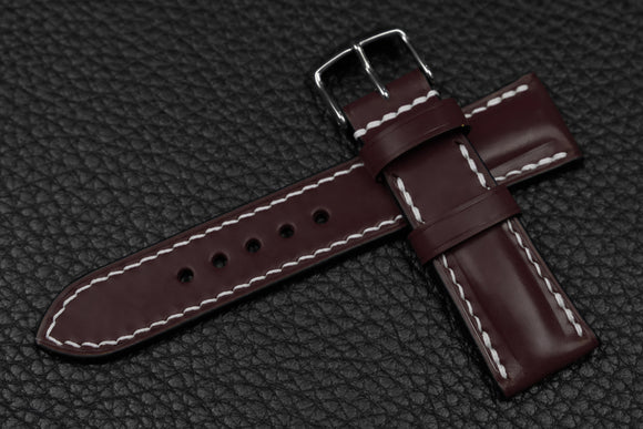 Italian Burgundy Half Padded Leather Watch Strap