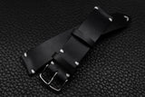 Italian Black Side Stitch Leather Watch Strap