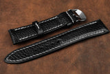 Italian Embossed Black Half Padded Leather Watch Strap
