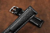 Italian Embossed Black Half Padded Leather Watch Strap