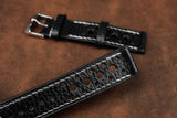 Italian Embossed Black Racing Leather Watch Strap