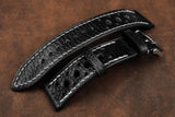 Italian Embossed Black Racing Leather Watch Strap