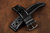 Italian Embossed Black Racing Leather Watch Strap