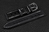 Italian Black Racing Leather Watch Strap