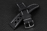 Italian Black Racing Leather Watch Strap