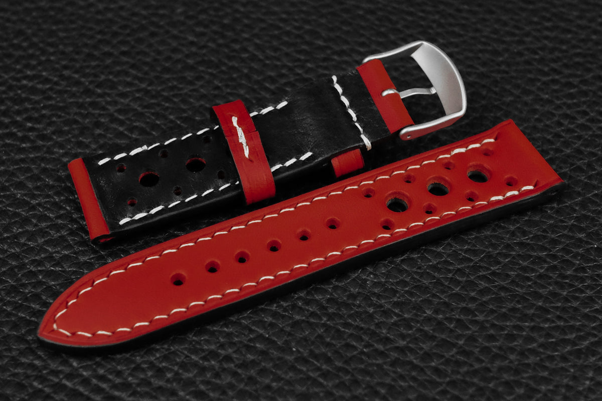 Italian Red Racing Leather Watch Strap