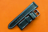 Italian Embossed Dark Blue Full Stitch Leather Watch Strap